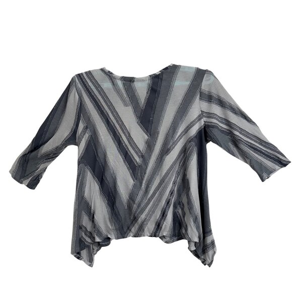 Simply Vera Wang Womens Geometric Stripe Top XL Gray 3/4 Sleeve Asymmetric Hem - Picture 3 of 9